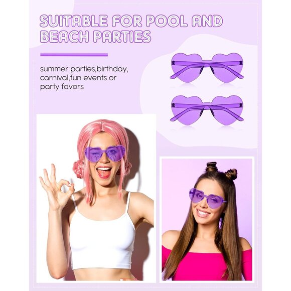 Heart Shaped Sunglasses Bulk Candy Colors Rimless Fashion Party Accessories Wome - Picture 4 of 7
